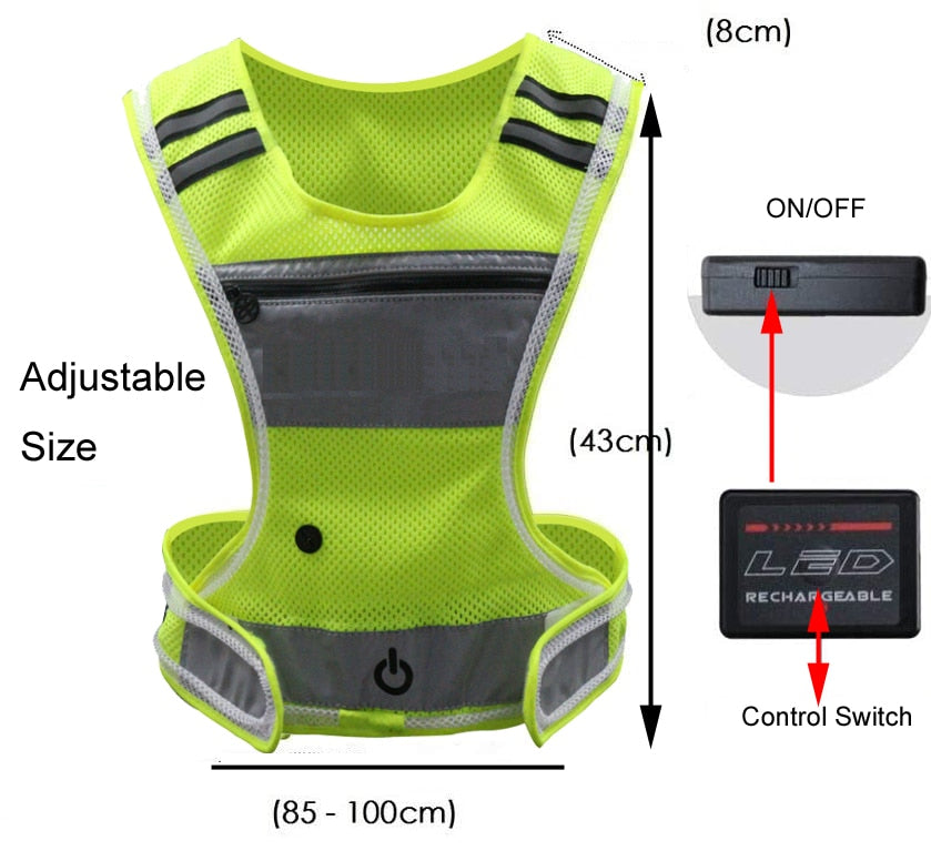 Cycling LED Reflective Vest Running Gear with Pouch USB Charging &amp; Adjustable Waist with 3 LED Glowing Modes Reflective Straps