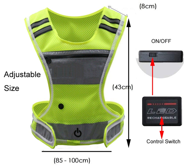 Cycling LED Reflective Vest Running Gear with Pouch USB Charging &amp; Adjustable Waist with 3 LED Glowing Modes Reflective Straps