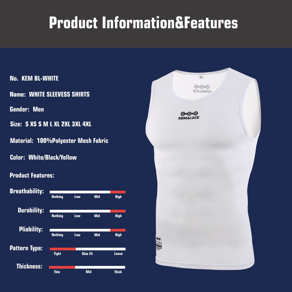 KEMALOCE Breathable Men Cycling Base Layer White 2022 Cool Cycle Sleevess Vest Quick Dry Road Summer MTB Vest Bike Undershirt