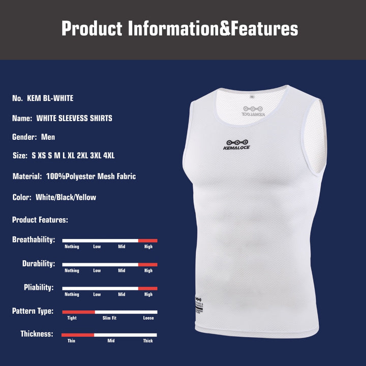 KEMALOCE Breathable Men Cycling Base Layer White 2022 Cool Cycle Sleevess Vest Quick Dry Road Summer MTB Vest Bike Undershirt