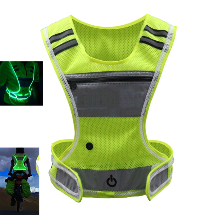 Cycling LED Reflective Vest Running Gear with Pouch USB Charging &amp; Adjustable Waist with 3 LED Glowing Modes Reflective Straps