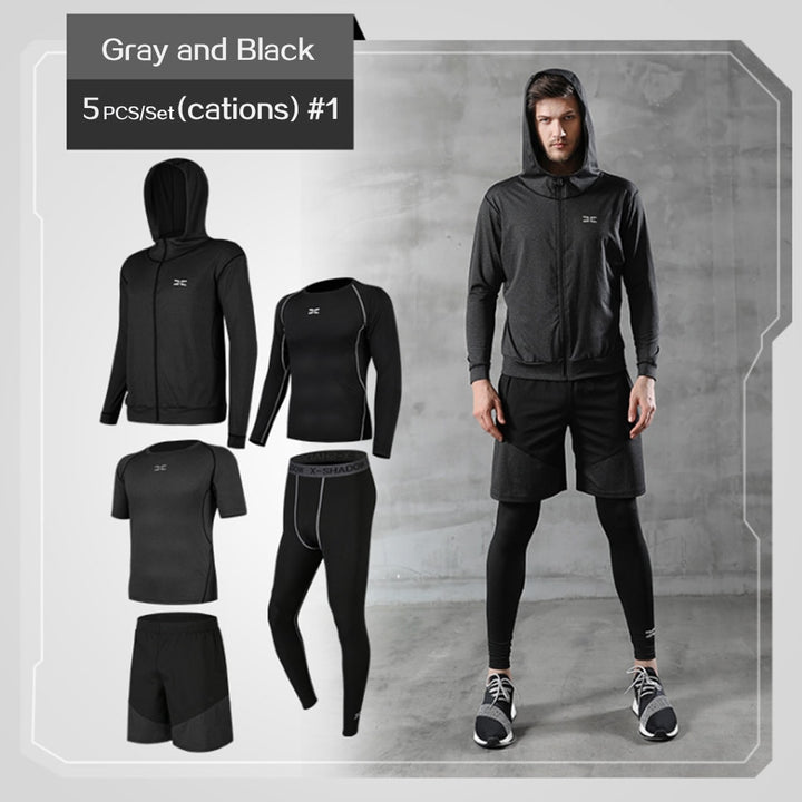 5 Pcs/Set Men&#39;s Tracksuit Gym Fitness Compression Sports Suit Clothes Running Jogging Sport Wear Exercise Workout Tights