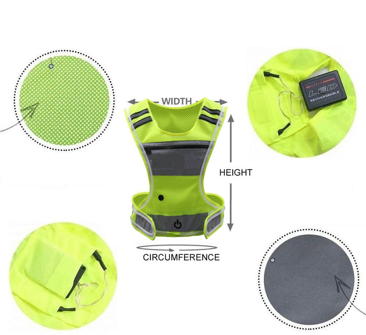 Cycling LED Reflective Vest Running Gear with Pouch USB Charging &amp; Adjustable Waist with 3 LED Glowing Modes Reflective Straps