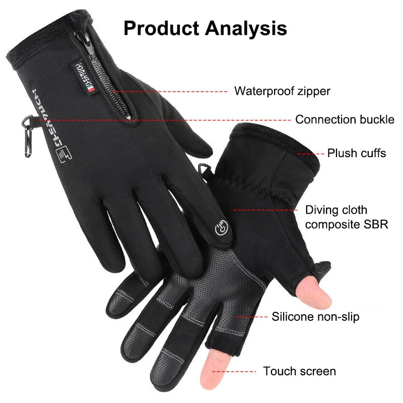 Cold-proof Ski Gloves Winter Men Women Gloves Outdoors Sports Non-slip Windproof Touch Screen Fluff Warm Fishing Cycling Gloves